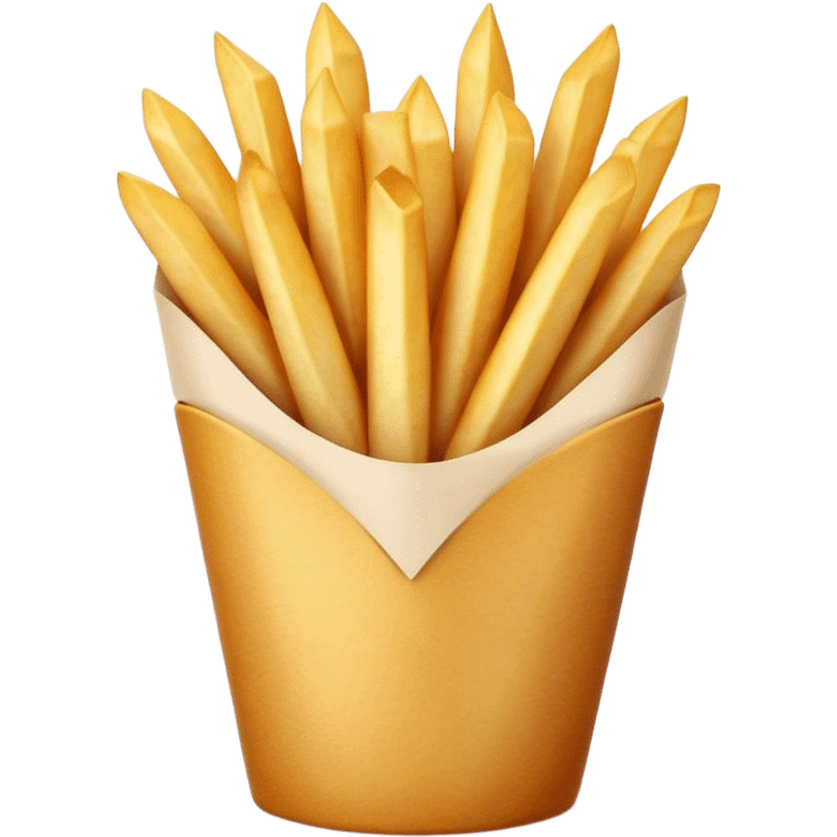 Cinematic Realistic Belgian Fries Dish Emoji, showcasing thick, crispy fries served in a paper cone rendered with detailed textures and golden, appetizing lighting. emoji