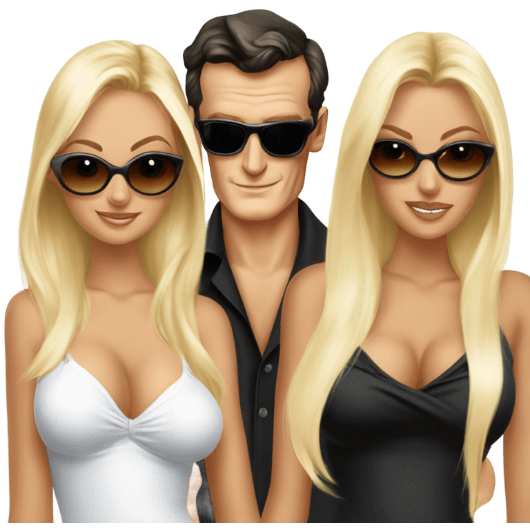 Young Hugh Hefner in sunglasses with 4 beautiful blonde girlfriends emoji