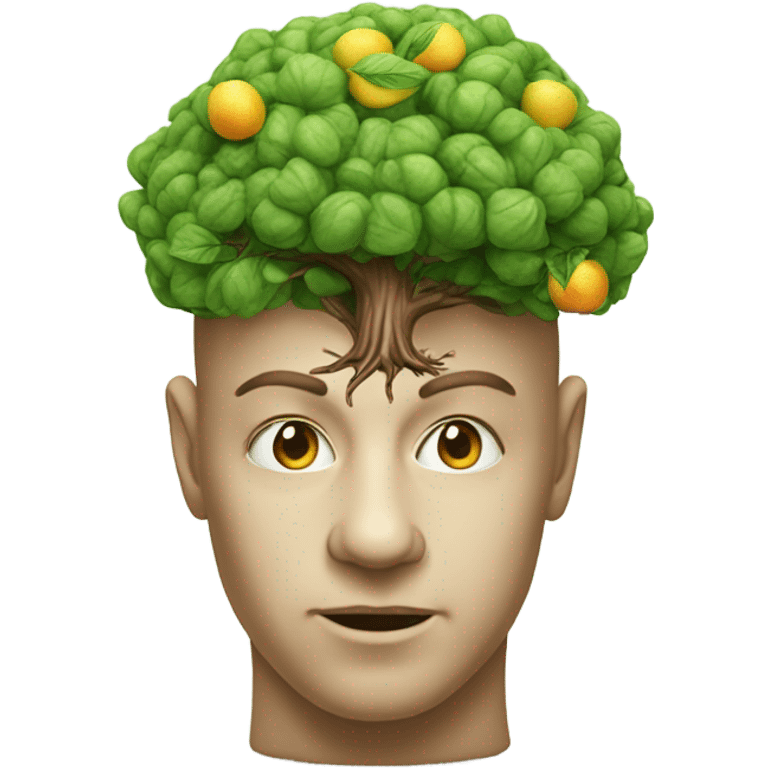 realistic face with a brain growing a tree with fruit emoji