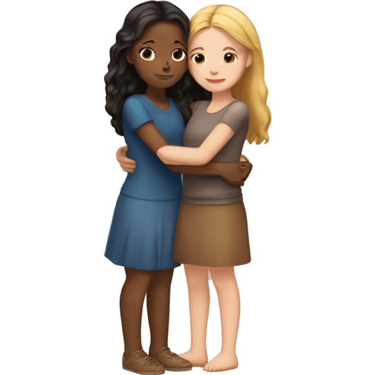 brown girl and white girl hugging  emoji