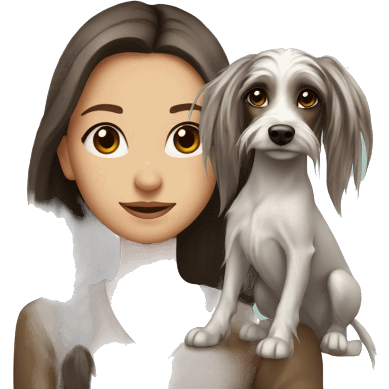 beautiful girl with brown hair and Chinese crested dog in Los Angeles story  emoji