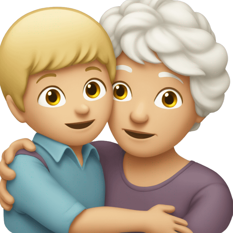 grandma with young blonde boy hugging emoji