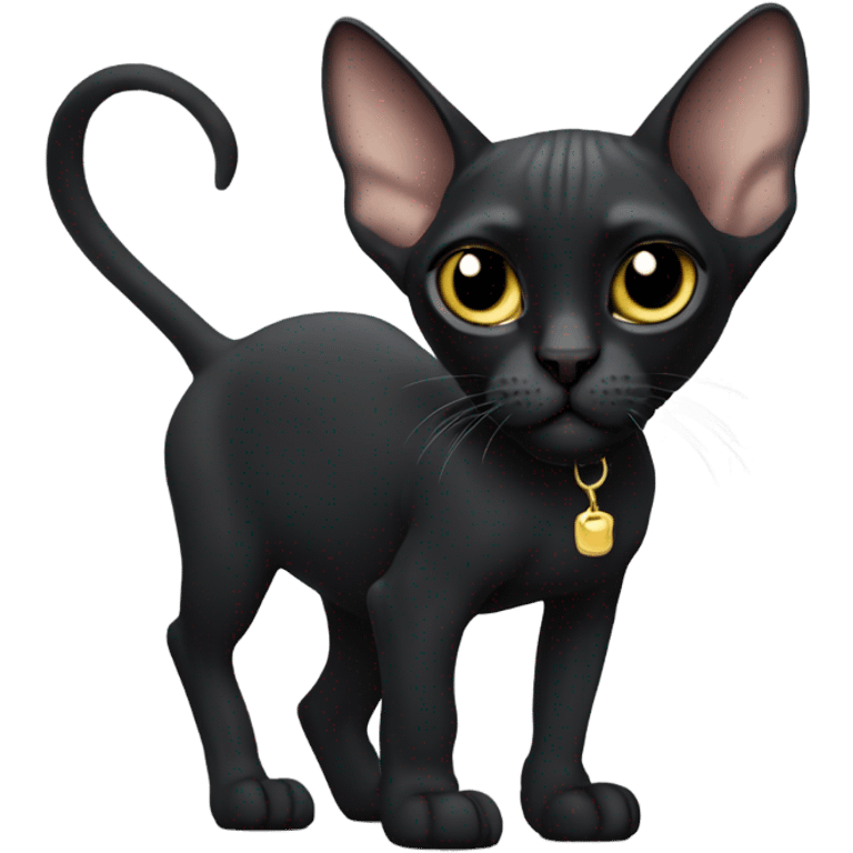 Black sphinx cat with brush hair emoji