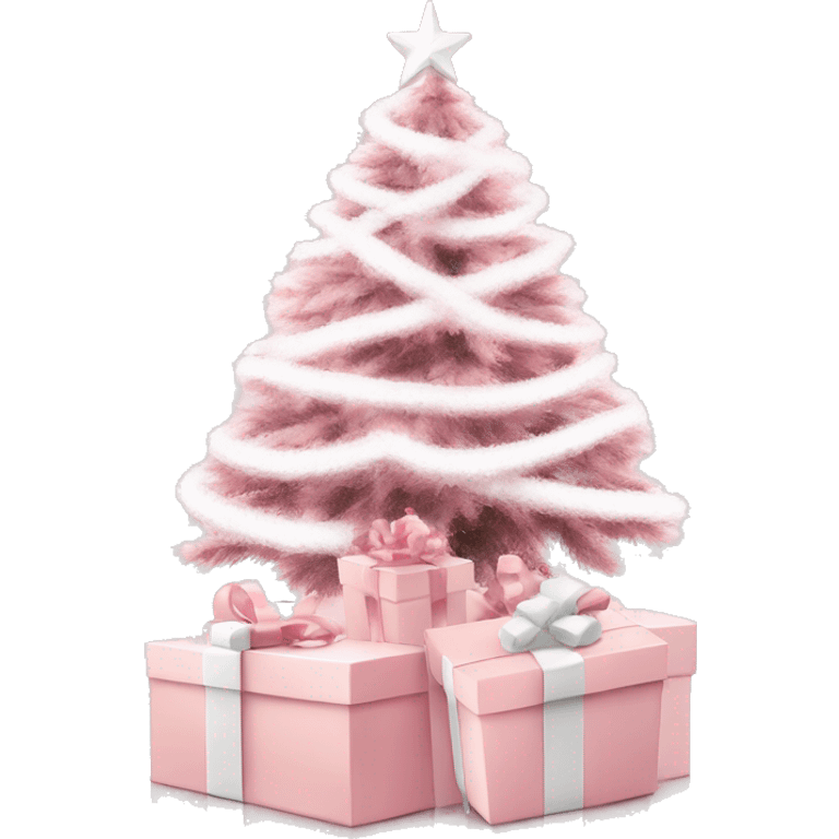 Light pink Christmas gifts under a white Christmas tree  emoji