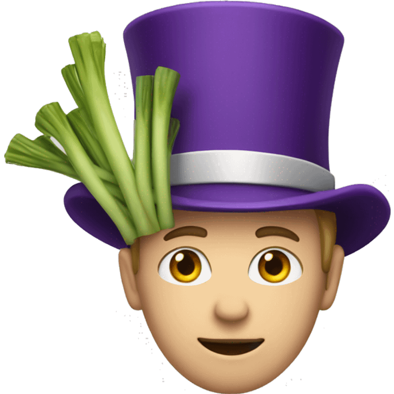 White man wearing a Top Hat with a purple band holding a leek emoji