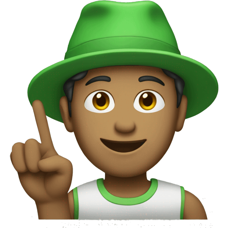 guy wearing a green hat holding up two peace signs  emoji