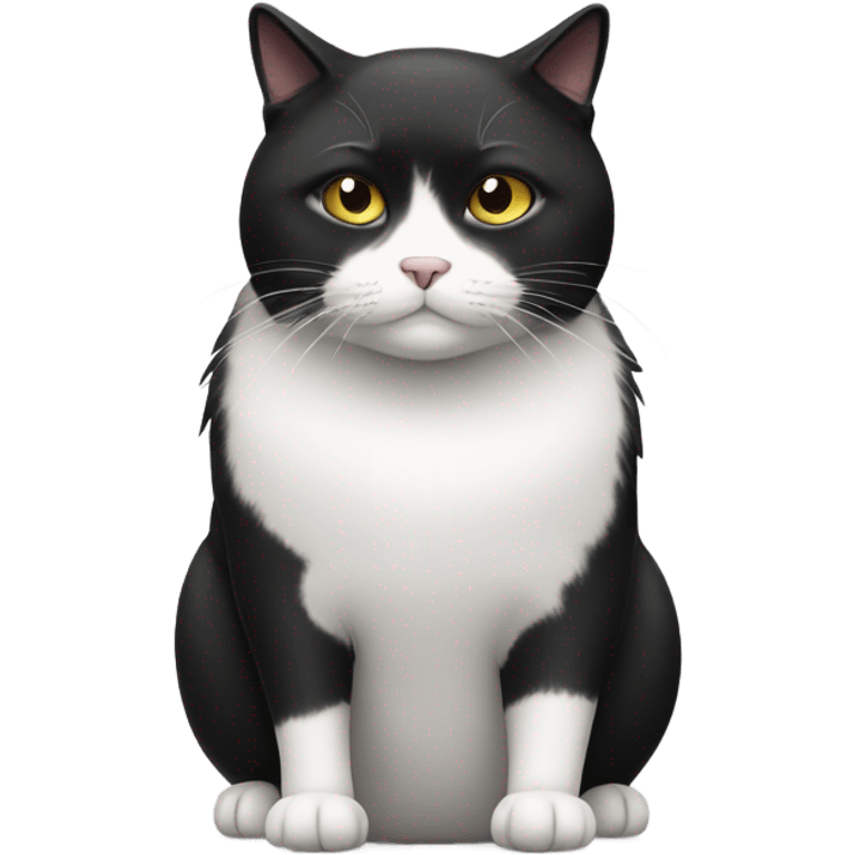 Black and white fat cat with black mullet emoji