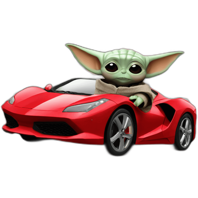 baby yoda driving a red ferrary in paris emoji