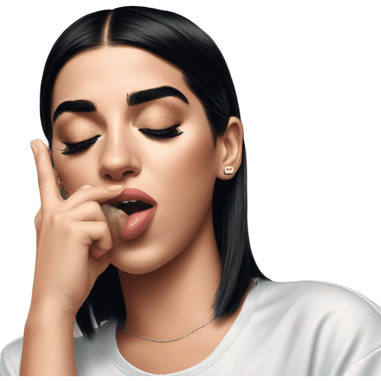 Dua lipa singer touching her tongue to her elbow  emoji