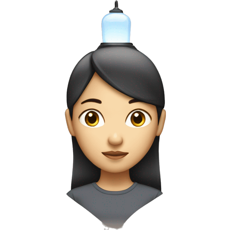 asian girl with lamp above their head to make it as a new idea from her emoji