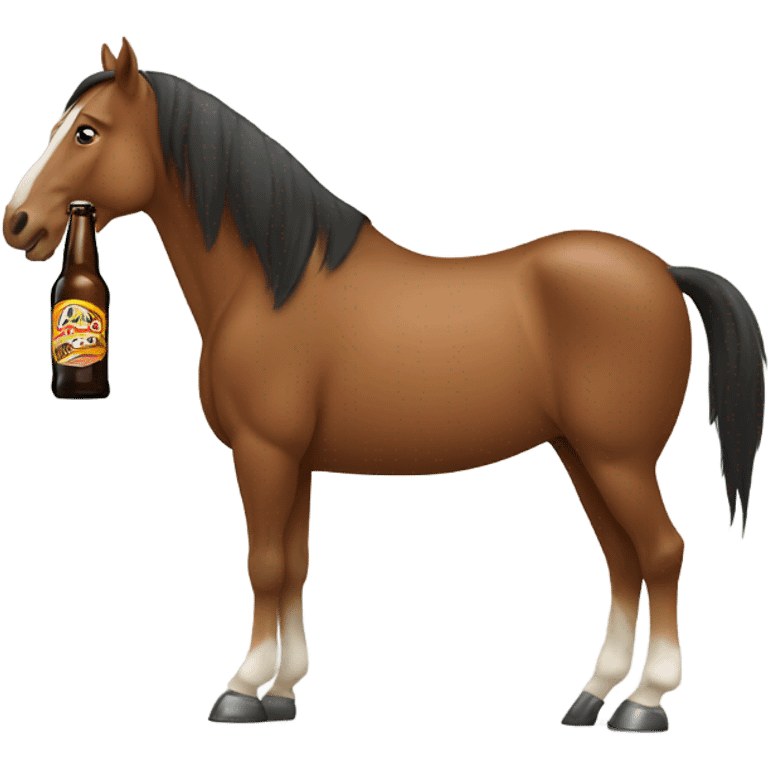 A Horse holding a beer with its len emoji