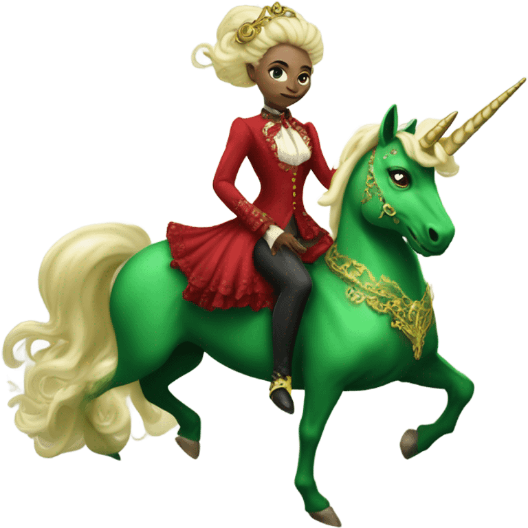 "galora green blonde alien woman" in red Victorian elegant dress, full body, rides unicorn gold and white surrounded by fire
 emoji