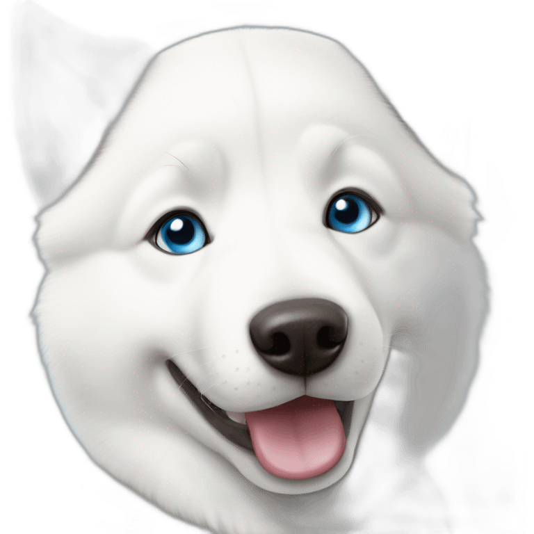 Young White Siberian husky smile  blue eyes emoji