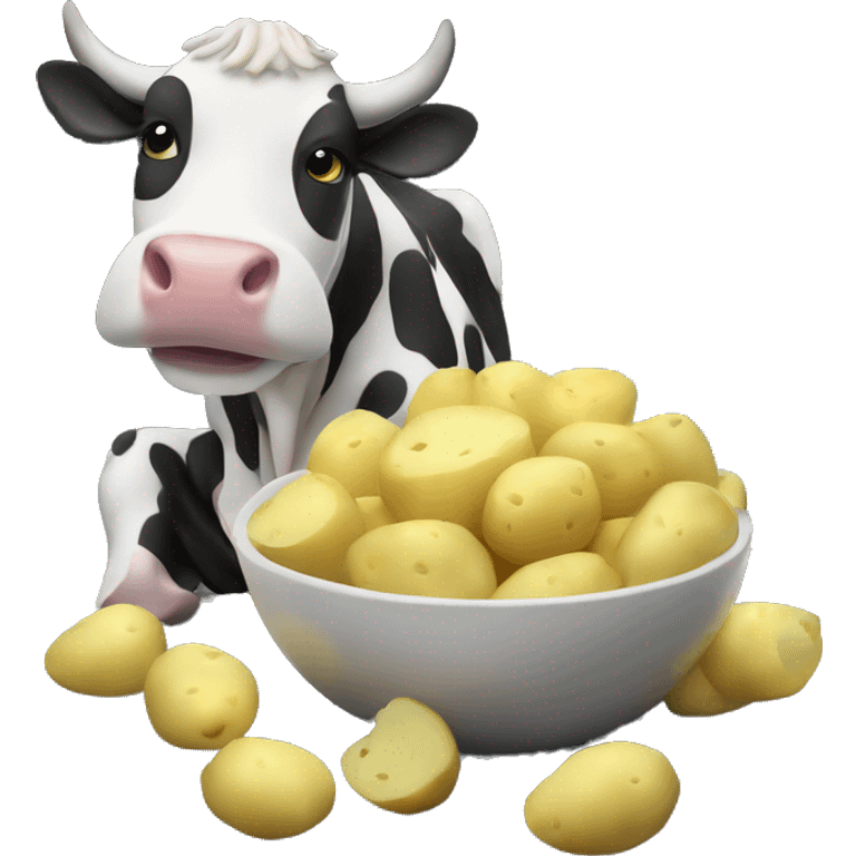 Cow eats boiled potatoes on moon emoji