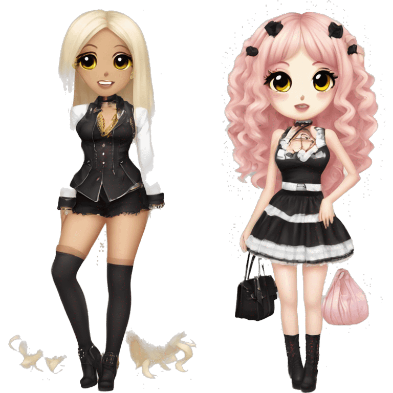 two hime gyaru girls, plus size, goth emoji