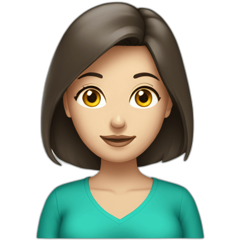 Brunette woman round head very large breasts turquoise v-neck shirt emoji