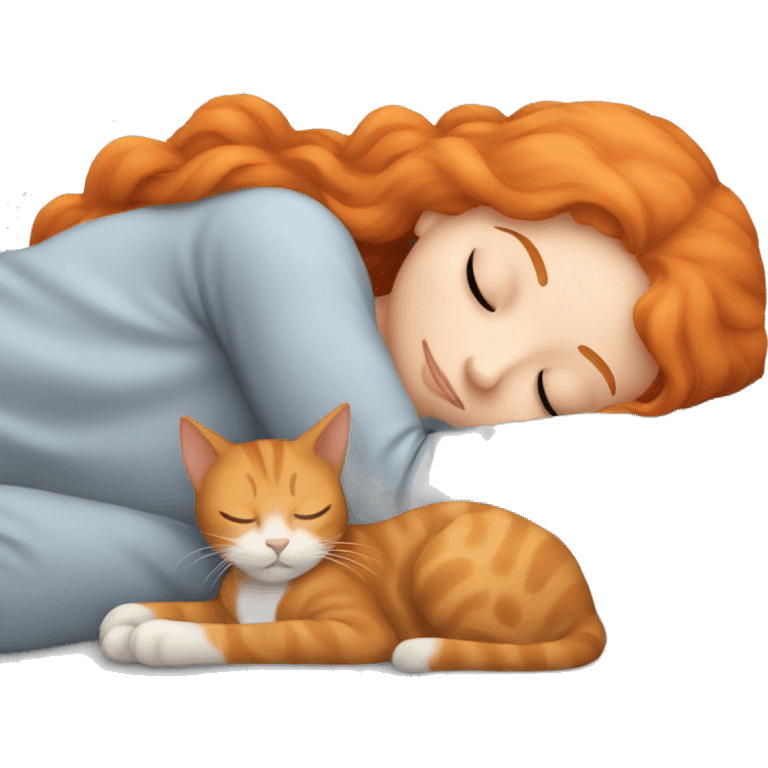 Ginger Girl sleeping with GRAY Cat emoji