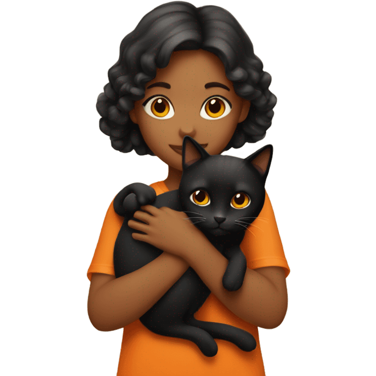 Girl holding black and orange colored cat emoji