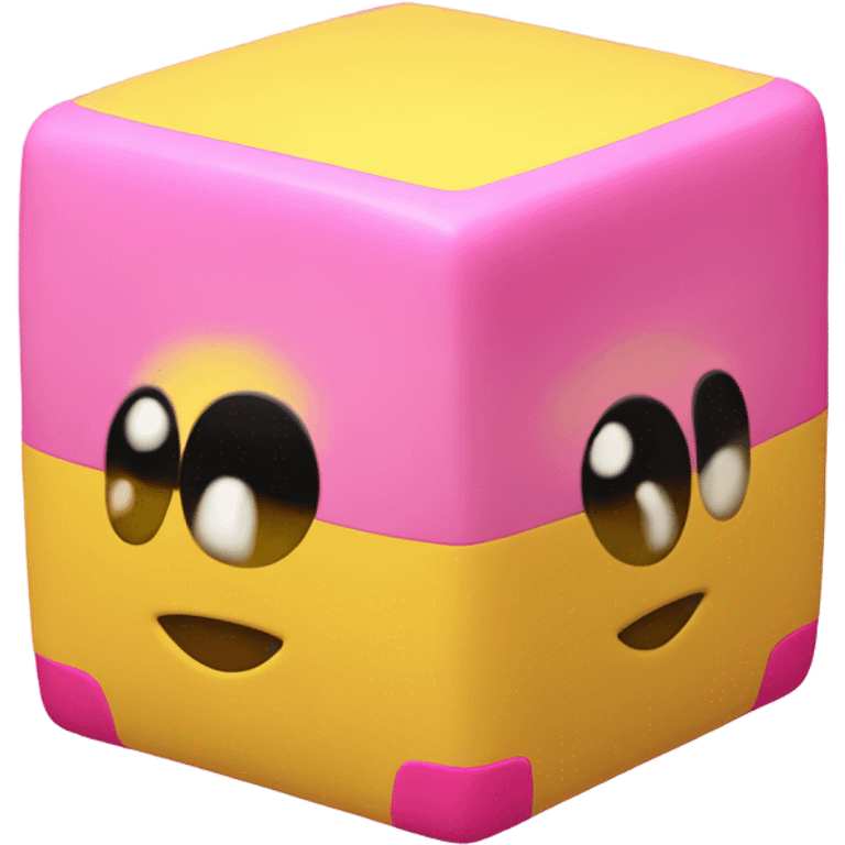 Yellow cube with long black Kirby eyes with pink Kirby feet emoji