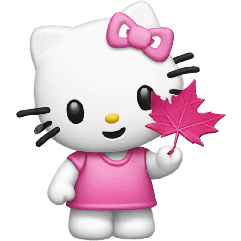 Hello kitty holding Pink maple leaf emoji