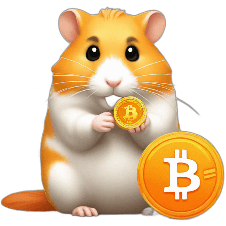 an orange hamster holding a BTC coin, pixelart emoji