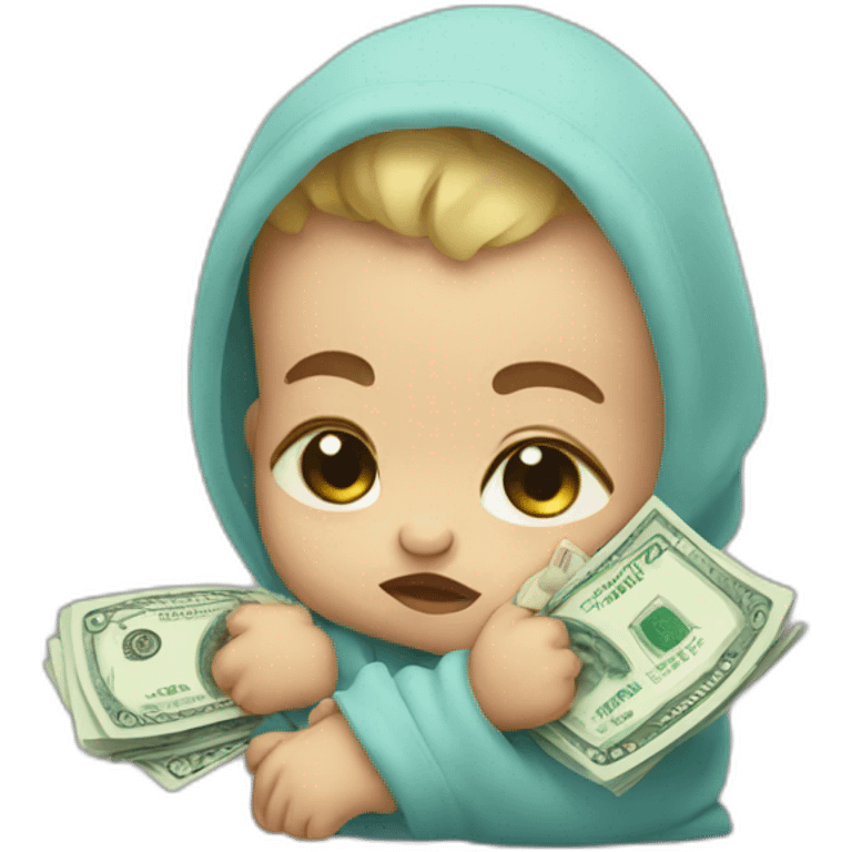 Crying baby holding money emoji