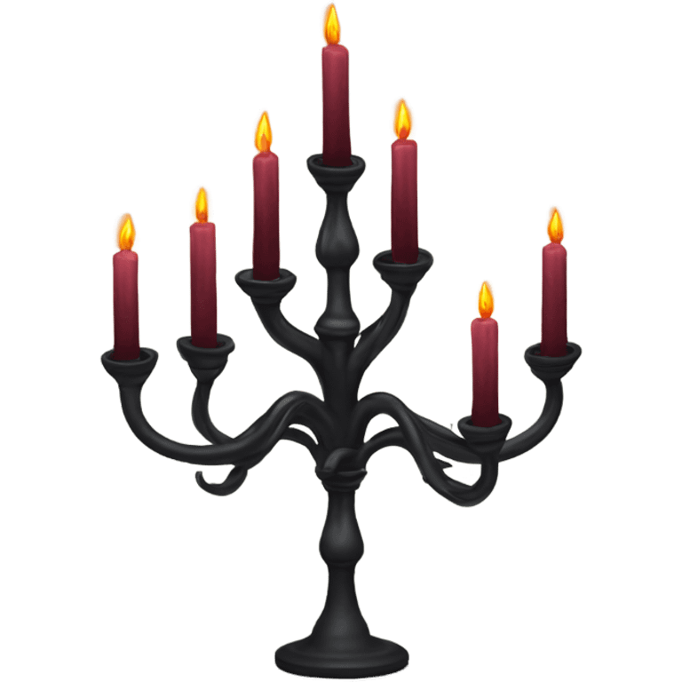 black seven-branched candelabrum with burgundy flames emoji