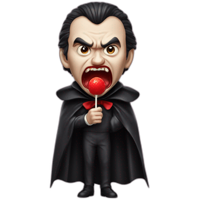 angry dracula eating a lollypop hyperrealistic emoji