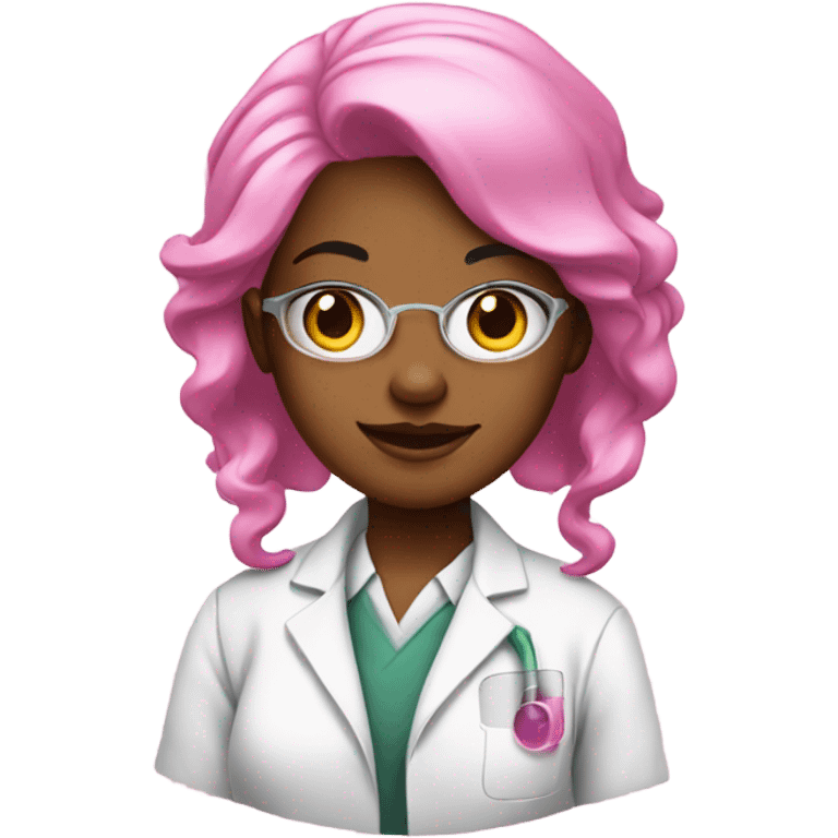 Pink haired black female chemist wearing pink lab coat emoji