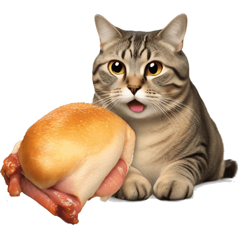 Fat Cat eating a iridescent chicken leg emoji