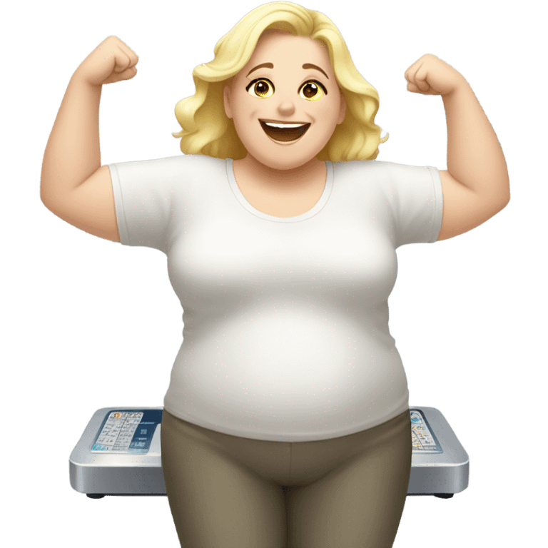 blondie overweight celebrating on scale emoji