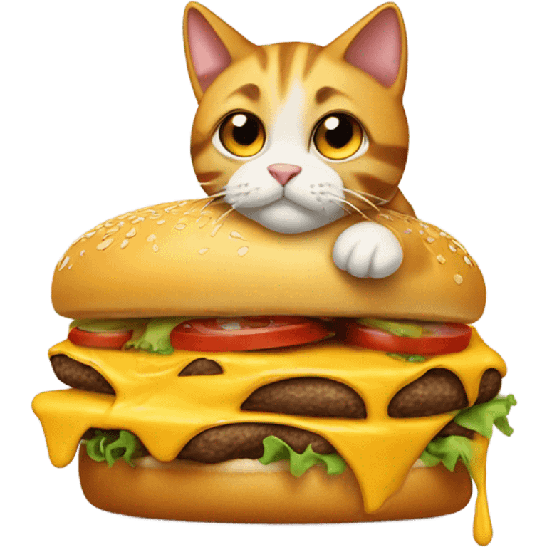 Cat eating cheeseburger emoji