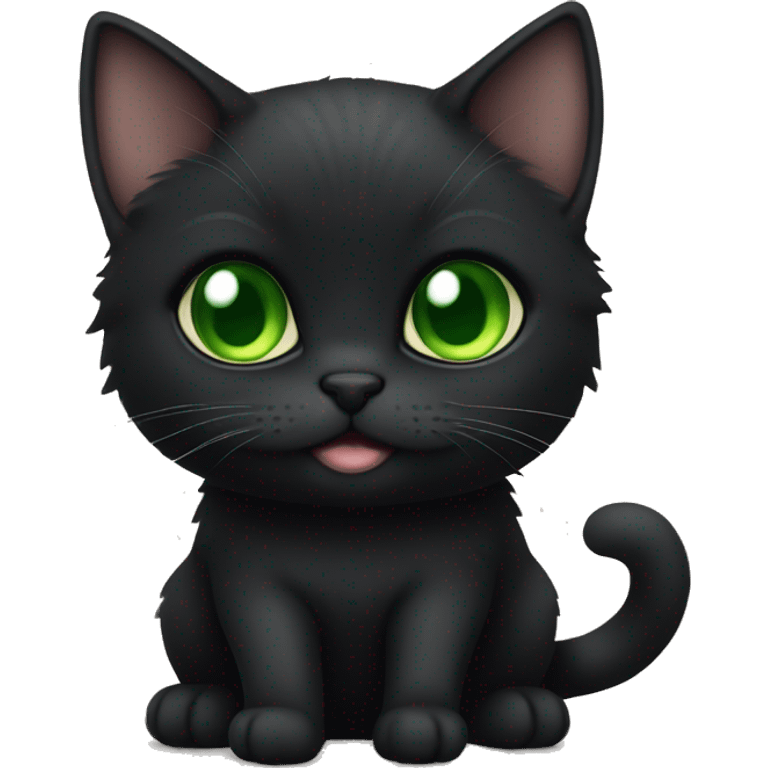 Black munchkin cat sitting with green eyes emoji