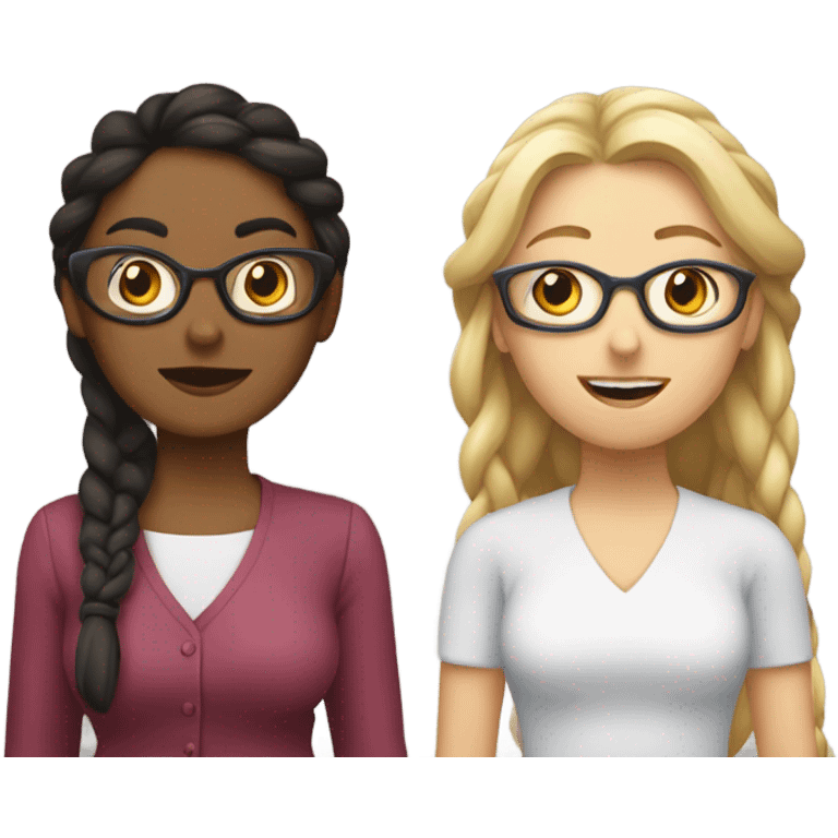 A brunette woman and a blonde woman with a braid and glasses staring at each other awkwardly emoji