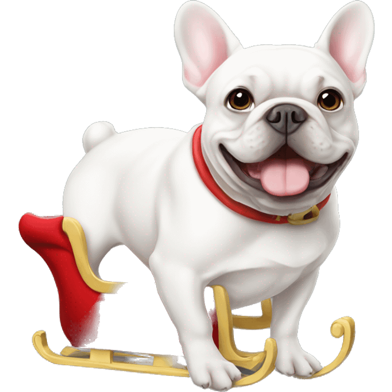 White French bulldog sitting in Santa’s sleigh emoji