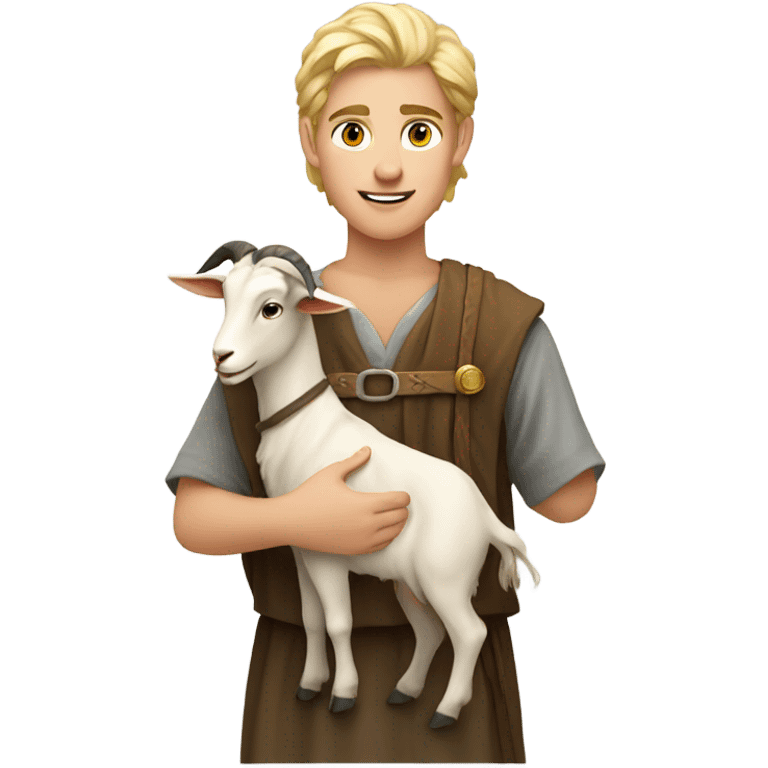 young shepherd with blond hair 10th century with short tunic and goat emoji