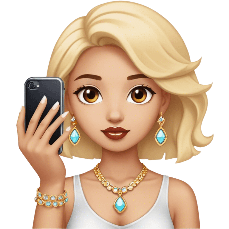 girl taking selfie with jewelry emoji