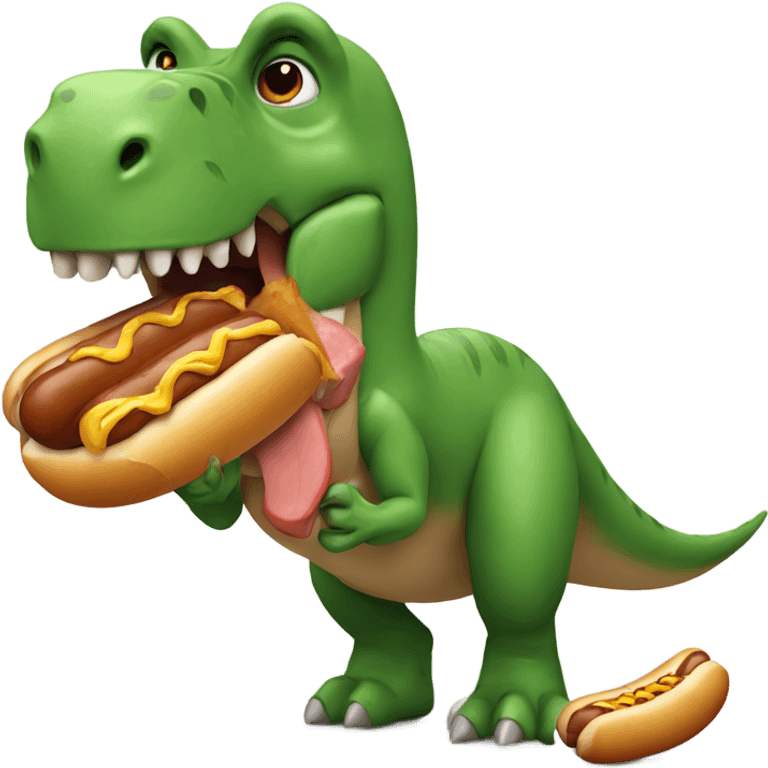 A dinosaur eating a hot dog  emoji