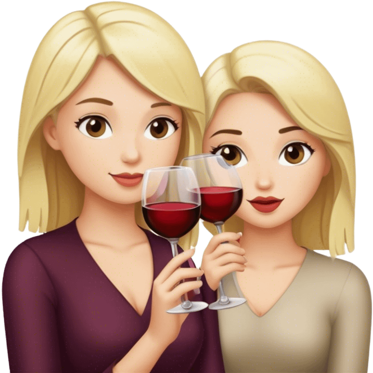 Blond girl and brunette girl drinking wine  emoji