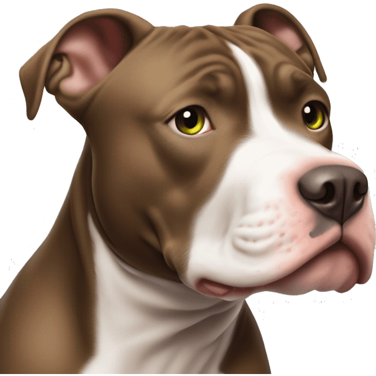 Schokobrauner pitbull mit vertikalem weißen Strich von Nase bis Stirn mit einer blonden kurzhaarigen Frau grünen Augen   emoji