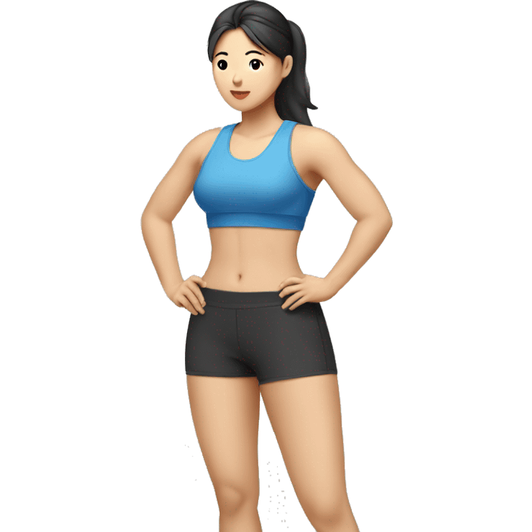 full body profile of Korean woman, in fitness wear, fit.  emoji