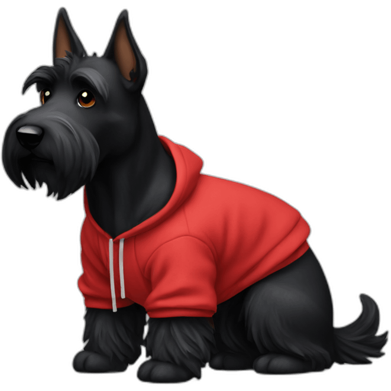 Black Scottish terrier dog wearing a red hoodie emoji