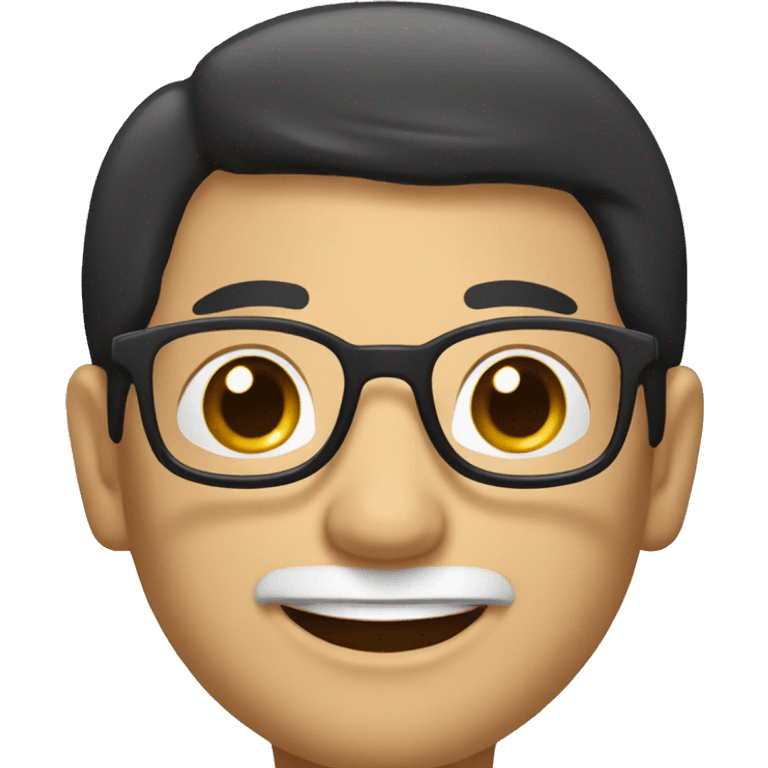 old catholic priest with black hair, smiling with teeth and glasses emoji