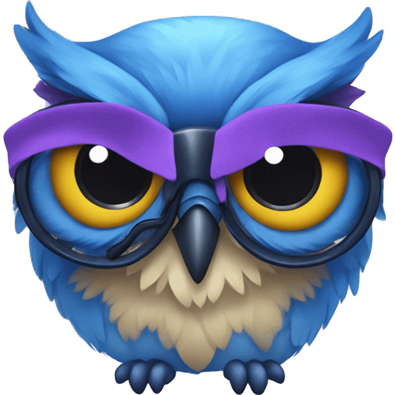 purple and blue owl with headset and bowtie emoji