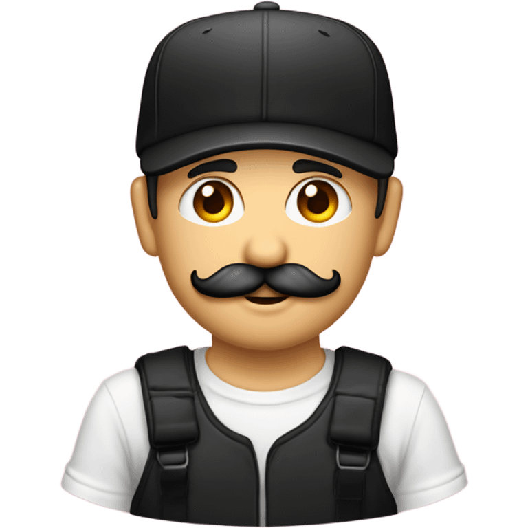 Homme blanc, viril , cheveux courts noir, moustache, casquette noir yankees noir, avec une bière, t-shirt rose emoji