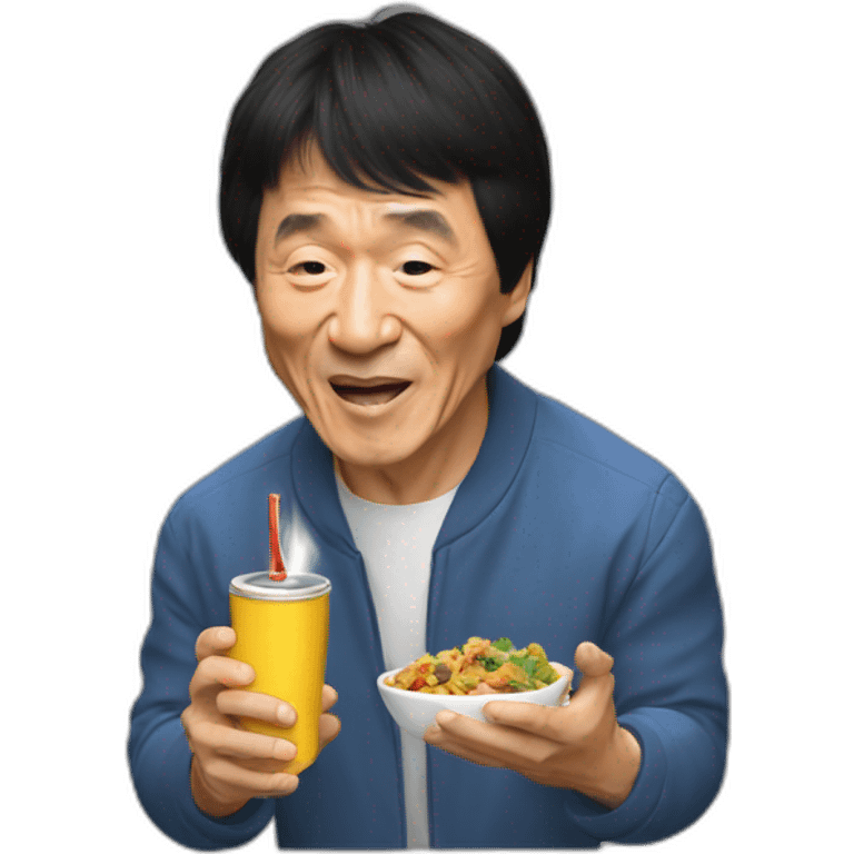 Jackie chan eating with lighter emoji