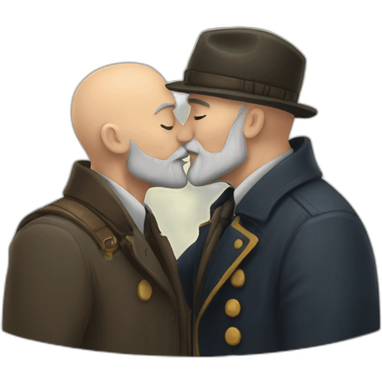 older bald European bearded detective  kissing bald older African bearded detective  emoji