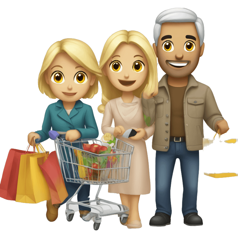 Caucasian family shopping 6 members emoji