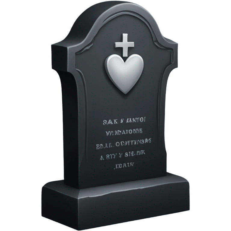 a black tombstone with the inscriptions in silver RIP and a silver heart in the center emoji