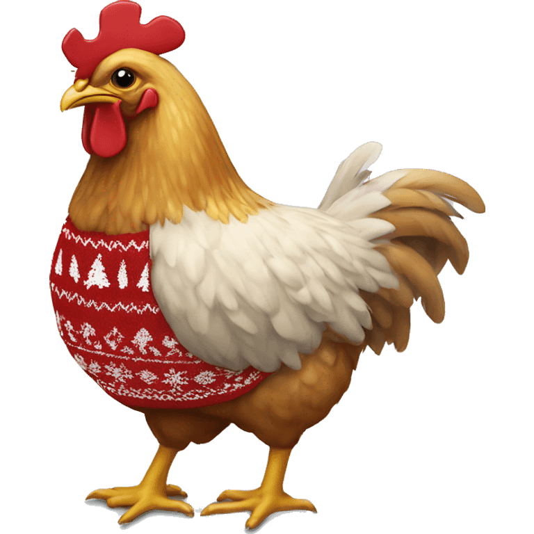 A chicken with a Christmas sweater on emoji